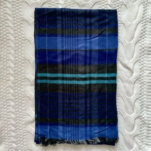 Chelsey Unisex Blue Plaid Viscose Scarf